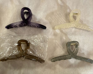 Set Of Four Hair Claws Clips For Long Thick Hair Creme, Purple,brown, Gray